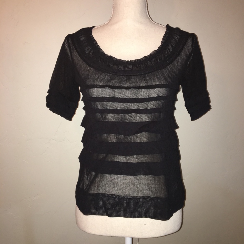 Anthro Vanessa Virginia Sheer Black Tiered Blouse